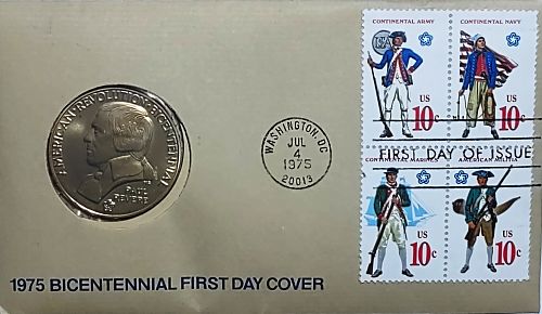 1975 American Revolution Bicentennial Paul Revere Medal & First Day Cover Stamps