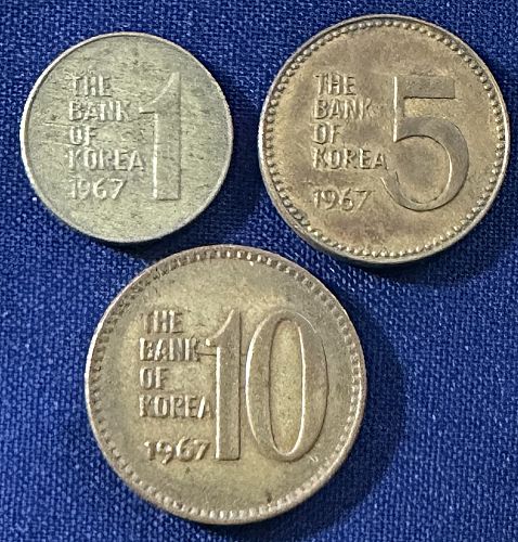 Korea - 1967 - 10, 5 and 1 Won