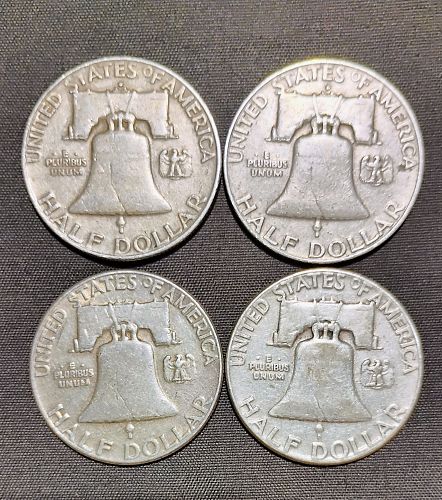 FOUR FRANKLIN HALF DOLLARS*******BELOW SILVER VALUE!*******