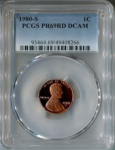 1980 - S  LINCOLN CENT   --  PCGS  --  PR 69RD DCAM