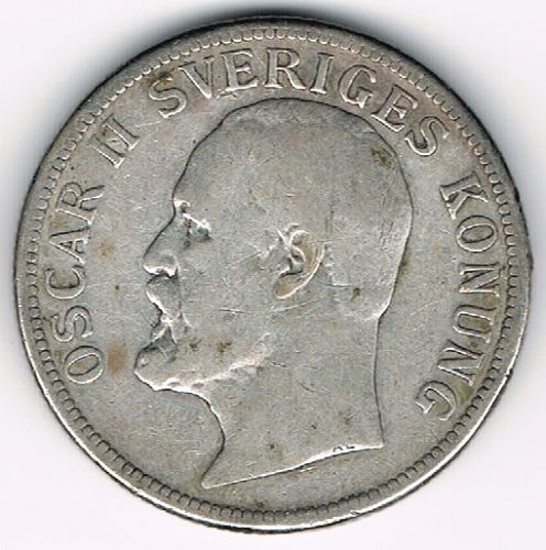 2 Kronor - Oscar II, Sweden, 1907