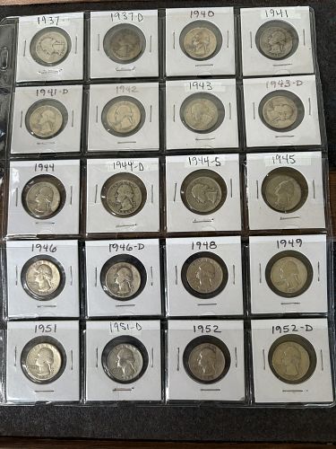 40 Different date/mm Silver Washington Quarters Average Circulated