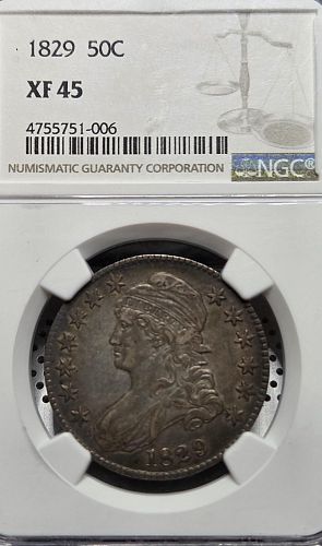 1827 Capped Bust Half Dollars XF45 NGC BROWN LABEL