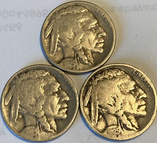 1925P/D/S buffalo nickels in VERY GOOD condition 3 coin lot