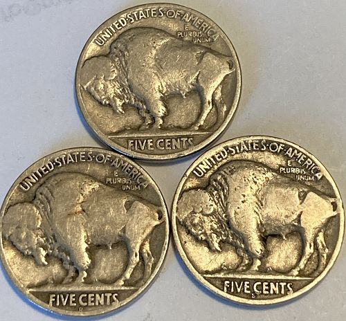 1925P/D/S buffalo nickels in VERY GOOD condition 3 coin lot