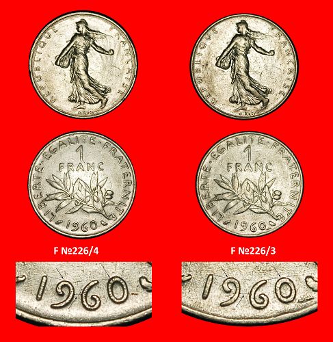 Ⰿ SUN (1960-2001): FRANCE ★ 1 FRANC 1960! SOWER ERROR! BOTH TYPES!