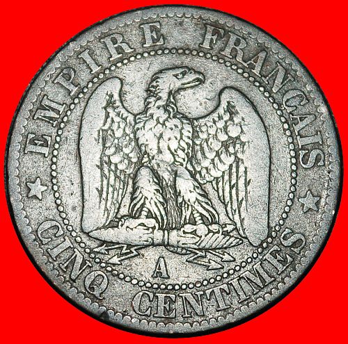 Ⰿ WITHOUT WREATH (1853-1857): FRANCE★ 5 CENTIMES 1854A HAND! NAPOLEON III (1852-1873)
