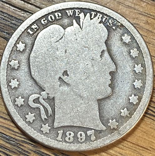 1897O barber quarter dollar in GOOD condition