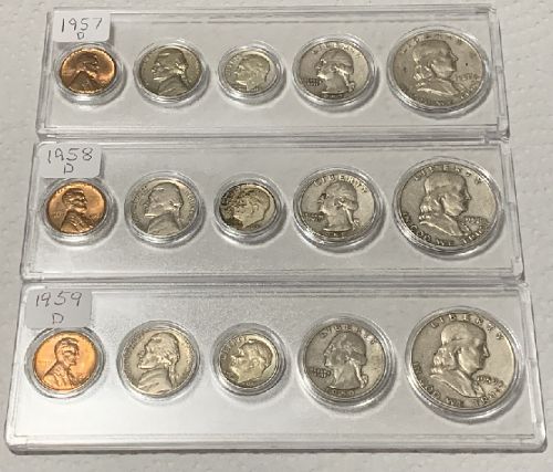 1957-D  1958-D  1959-D   Cent to Half Sets (3Sets) Silver Coins