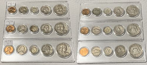 1957-D  1958-D  1959-D   Cent to Half Sets (3Sets) Silver Coins