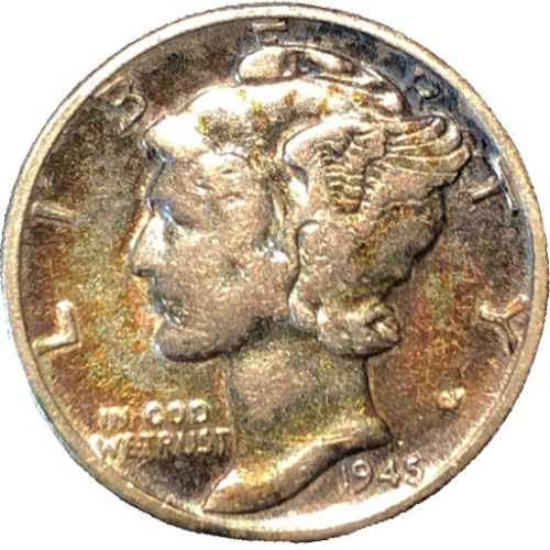 1945-P Mercury Dime Silver Coin - VF (Very Fine) condition