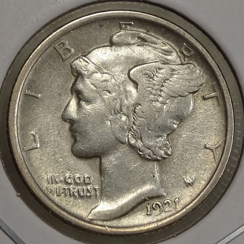 1921 Mercury Dime, Almost Uncirculated, Key Date  1027-01