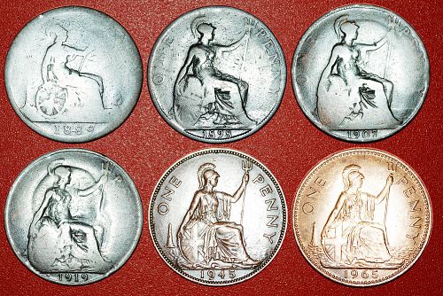 Ⰿ PORTRAITS OF RULERS: GREAT BRITAIN ★ 1 PENNY 1889-1965 SET 6 COINS!