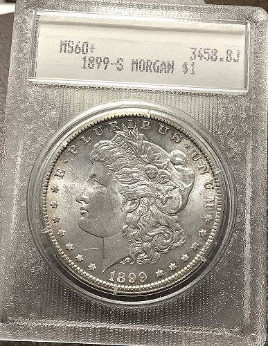 1899-S Morgan Silver Dollar Lustrous Choice BU Key Date in 1980s Blanchard Slab MS60+