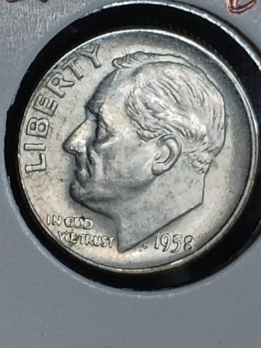 1958-d roosevelt dime  ms-62 die chip on eye lid,die crack on hair,clash on reverse