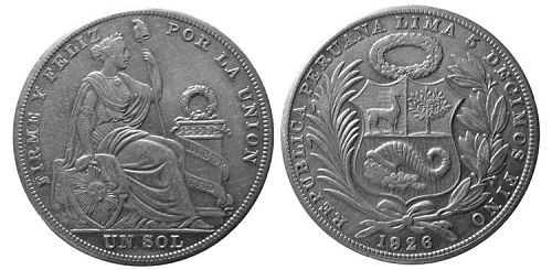 PERU, Republic. Lima. 1926. Silver 1 Sol