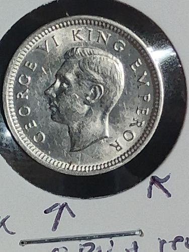 1942 NEW ZEALAND 3-PENCE SILVER, 6-DIE CRACKS OBVERSE / REVERSE ERROR COIN MS-65