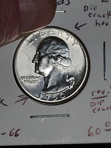 1950 WASHINGTON QUARTER WITH 4-DIE CRACKS OBVERSE / REVERSE MS-66