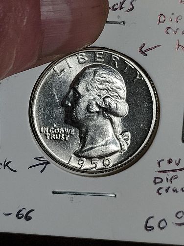 1950 WASHINGTON QUARTER WITH 4-DIE CRACKS OBVERSE / REVERSE MS-66