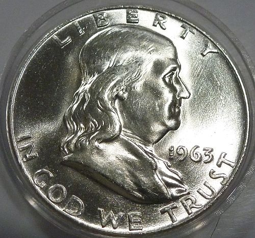 1963-D Gem Brilliant Uncirculated Franklin Half Dollar W-Full Bell Lines ( 65-G)