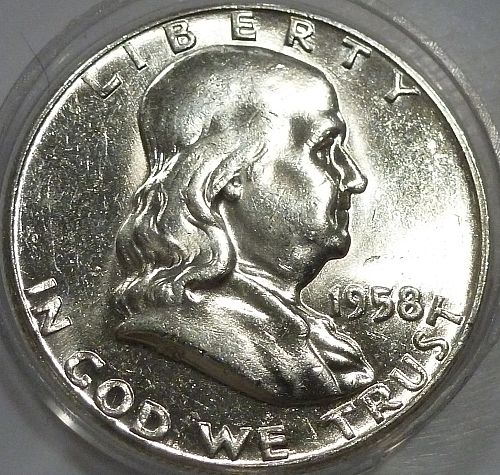 1958-P Gem Brilliant Uncirculated Franklin Half Dollar W-Full Bell Lines ( 65-B)