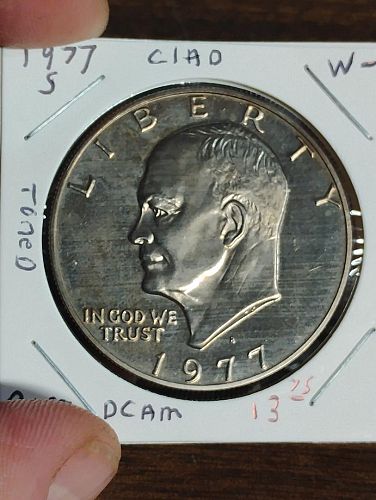 1977-S EISENHOWER DOLLAR PF-67 DCAM CLAD, TONED