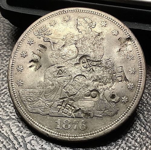 1876-S Silver Trade Dollar Lightly Toned Lustrous AU Chop Marked