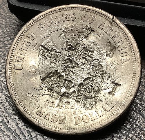 1876-S Silver Trade Dollar Lightly Toned Lustrous AU Chop Marked