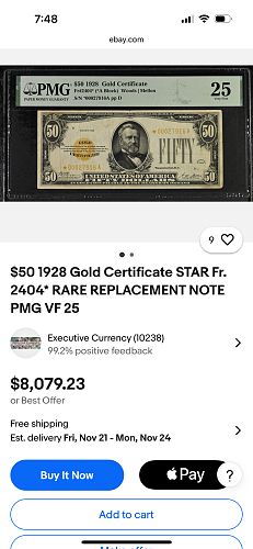 US Paper Money $50 1928 Gold Certificate STAR * RARE REPLACEMENT NOTE