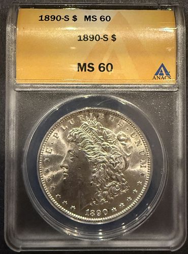 1890-S Morgan Silver Dollar MS60, ANACS (11781)