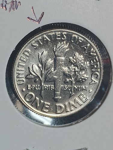 1973-D ROOSEVELT DIME MS-62 COPPER SPOT BY EAR OBV. / LAMINATION & S/T ON REVERSE