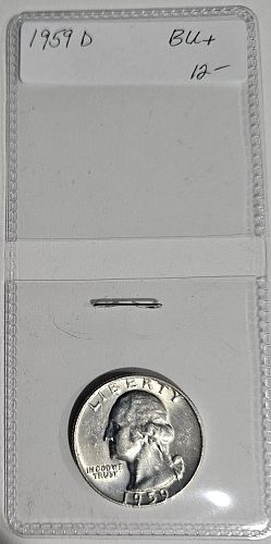 1959 D SILVER WASHINGTON QUARTER IN BU+ CONDITION