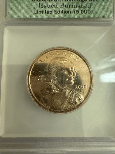 2000 (W) $1 SILVER EAGLE ICG MS70 & SACAGAWEA DOLLAR MILLENNIUM COIN SET LABELS