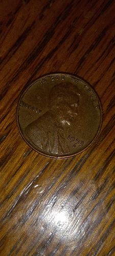 1953D wheat penny. Misaligned D MM touching 5.