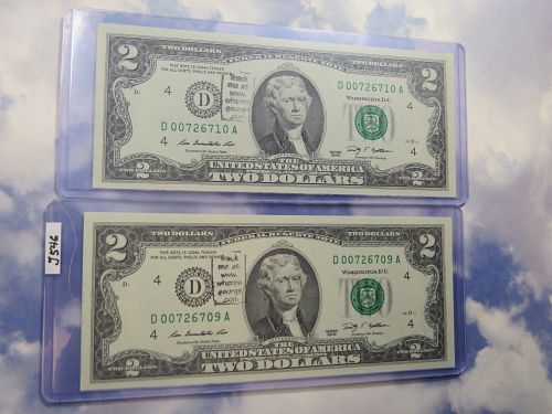 2009  $2 FEDERAL RESERVE NOTES - (LOT OF 2 NOTES IN SEQUENCE) - LOTJ546