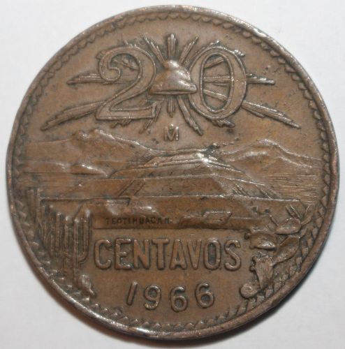MEXICO 20 Centavos Coin 1966 KM# 440 Mexican Twenty