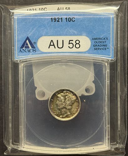 1921 Mercury Head Dime, AU58 ANACS, (12001)