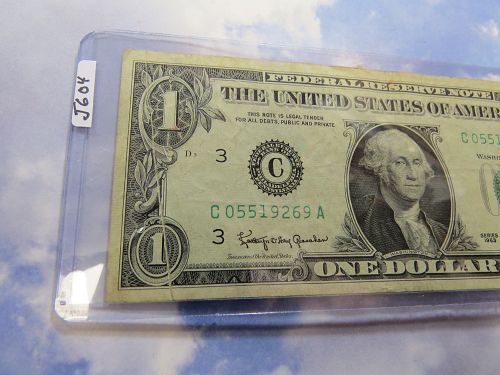 1963 $1 FEDERAL RESERVE NOTE - GREEN SEAL - LOT J604