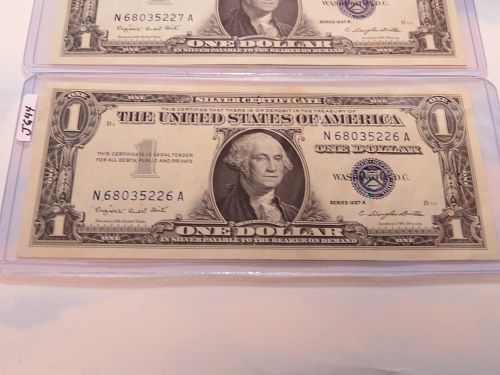 1957 A  $1 UNCIRCULATED SILVER CERTIFICATES (LOT OF 2 NOTES In SEQUENCE)L- LOT J644