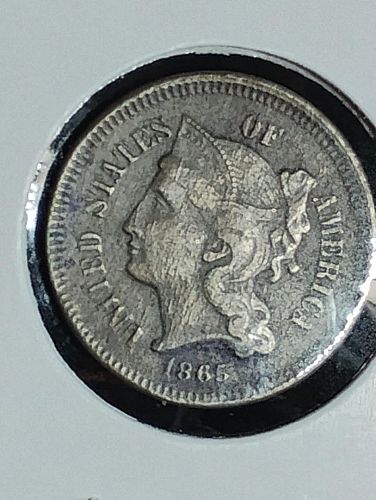 1865 NICKEL 3-CENT PIECE XF-40 DIE CLASH ON REVERSE AND MAJOR CUD  ON REVERSE