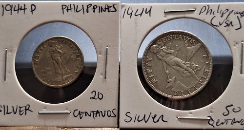 (2 COINS) 1944-D Philippines 50 and 20 Centavos