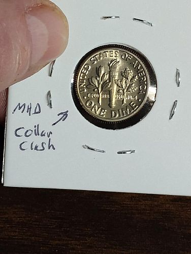 1976 ROOSEVELT DIME MISALIGNED DIE & COLLAR CLASH ON REVERSE MS-65 GOLDEN TONED