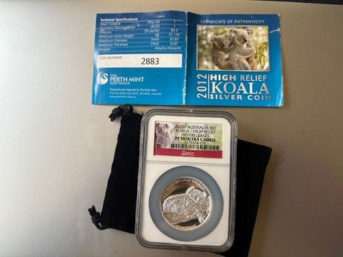 2012-P Australia $1 Koala High Relief. NGC PF 70 Ultra Cameo First Releases.