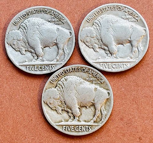 Set of THREE - 1935, 1936, 1937 Buffalo Nickels