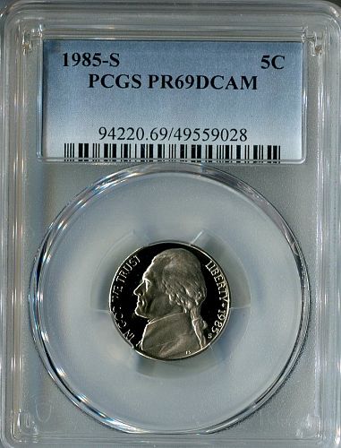 1985 - S  JEFFERSON  NICKEL  --   PCGS  --   PR 69 DCAM