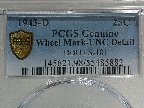 1943-D Washington Quarter DDO FS-25-1943D-101 BU+++ Details Grade Blast White. 4