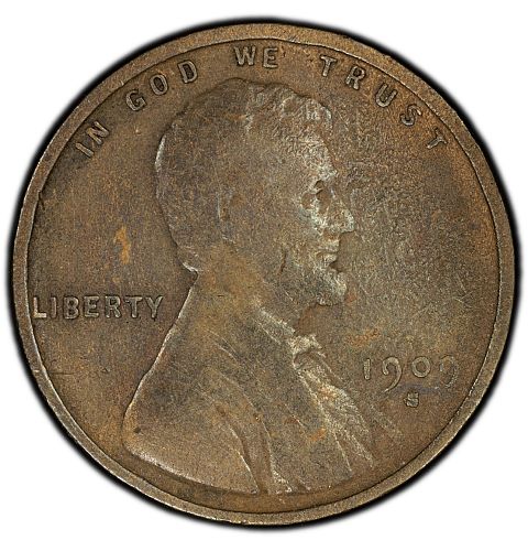 1909-S VDB Lincoln Wheat Cent PCGS F Detail - Environmental Damage - KEY DATE