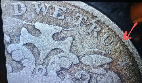 1866 Shield Nickel 1st Year in Series Missing O, S in Motto, Pre-cud die crack, holed