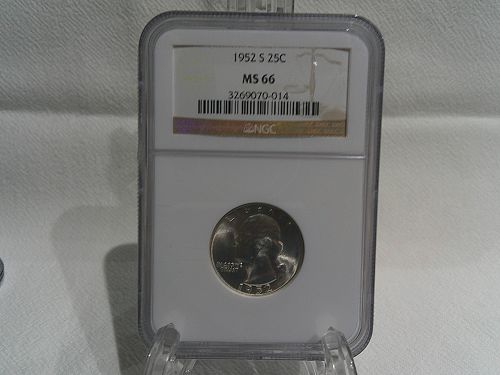 1952-S Washington Quarter.  Graded NGC MS66.  Blast White Surfaces.  1