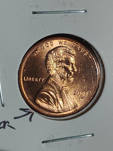 2003-D LINCOLN MEMORIAL CENT MS-67 RED , DIE CRACK IN BASE OF PROFILE OBVERSE